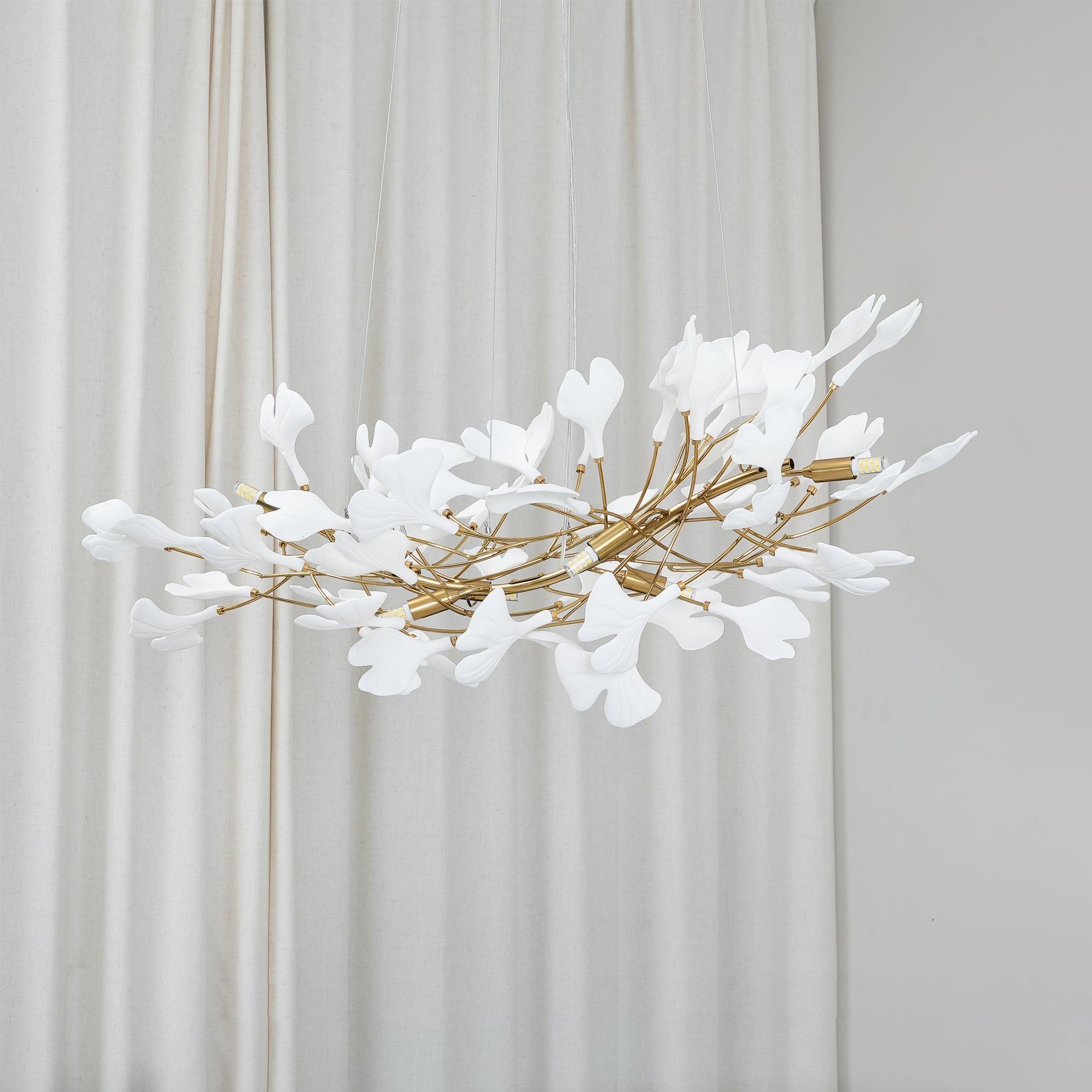 Horizon Bloom Gingko lysekrone, loftslampe med porcelænsblade, 7 størrelser