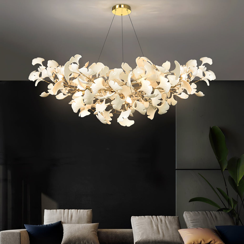 Horizon Bloom Gingko lysekrone, loftslampe med porcelænsblade, 7 størrelser