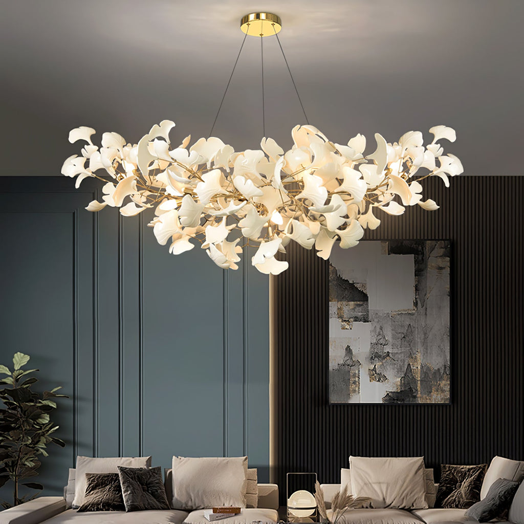 Horizon Bloom Gingko lysekrone, loftslampe med porcelænsblade, 7 størrelser