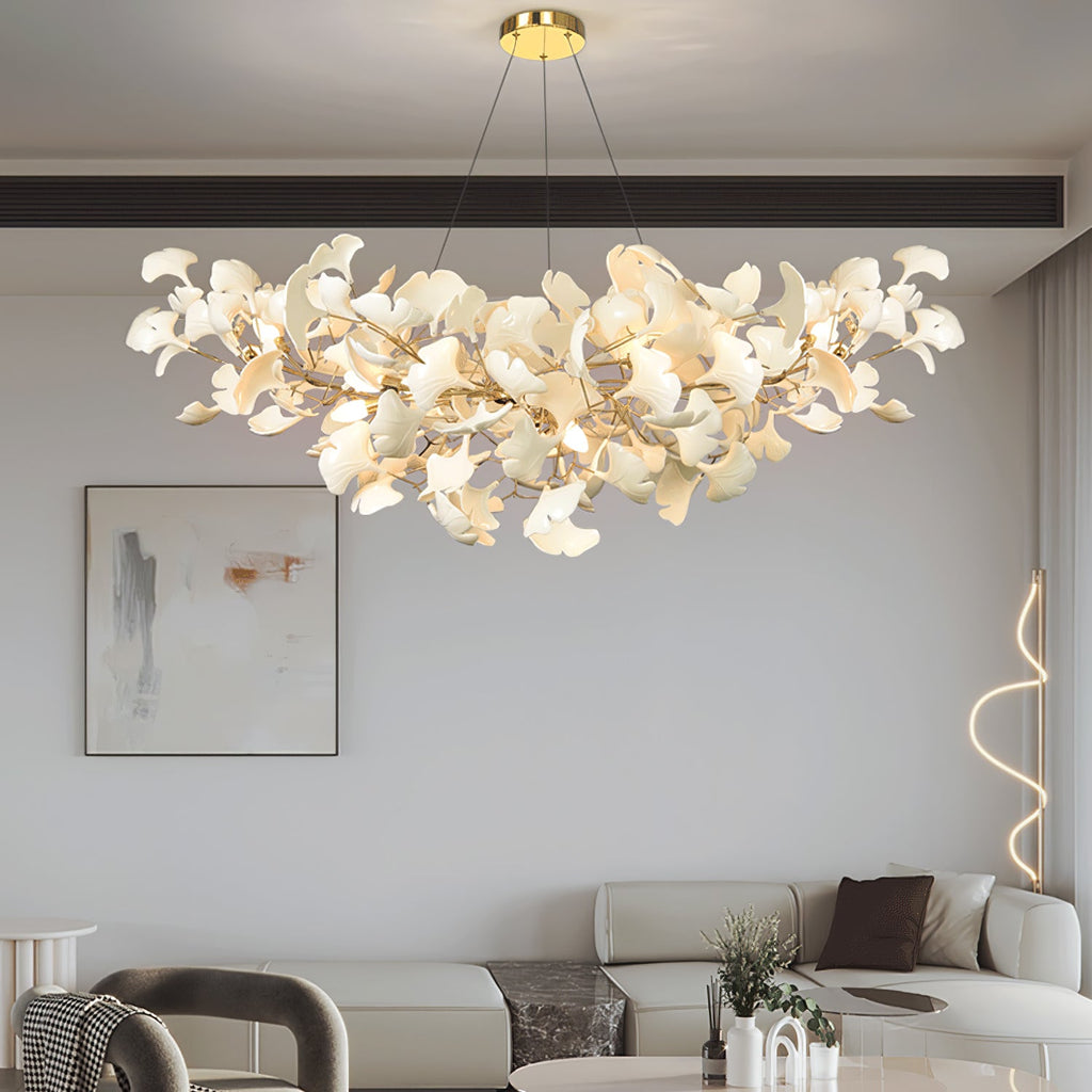 Horizon Bloom Gingko lysekrone, loftslampe med porcelænsblade, 7 størrelser