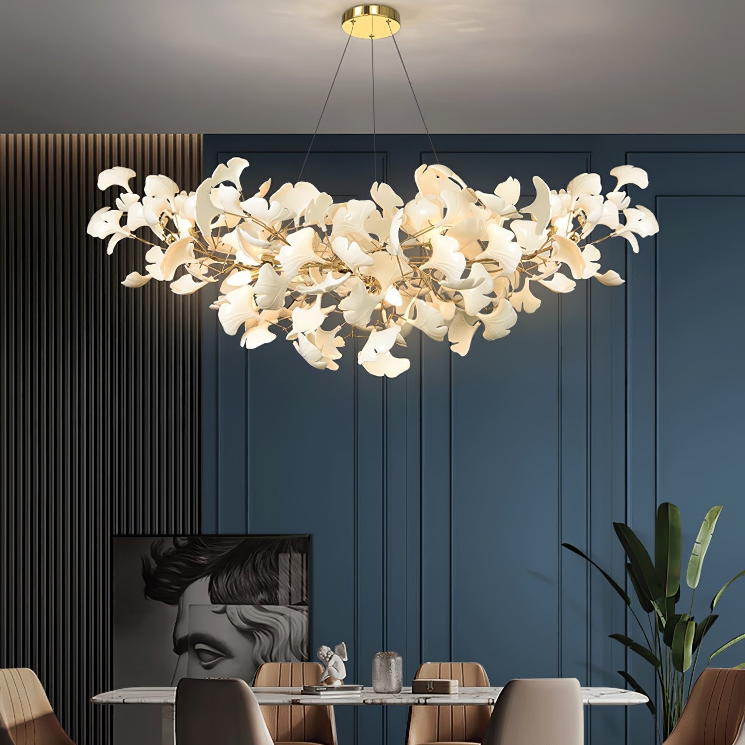 Horizon Bloom Gingko lysekrone, loftslampe med porcelænsblade, 7 størrelser