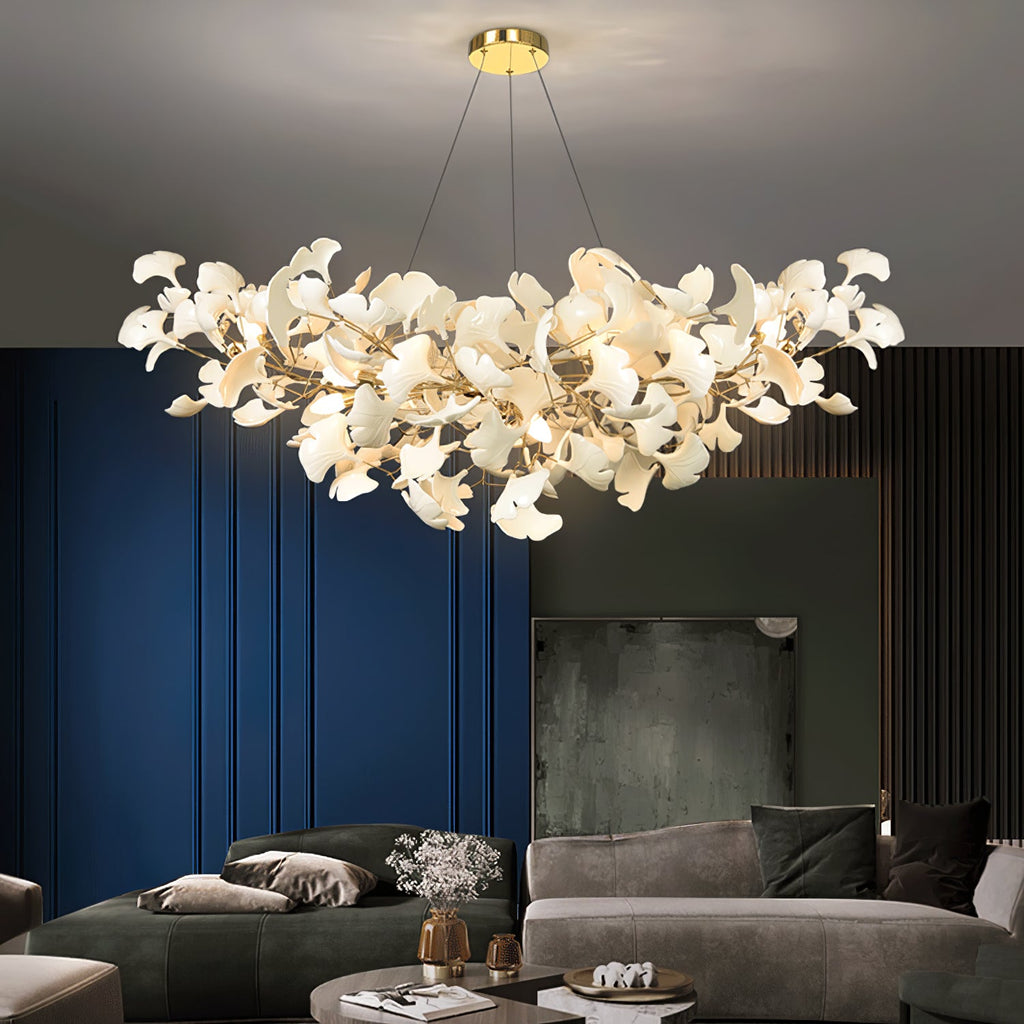 Horizon Bloom Gingko lysekrone, loftslampe med porcelænsblade, 7 størrelser
