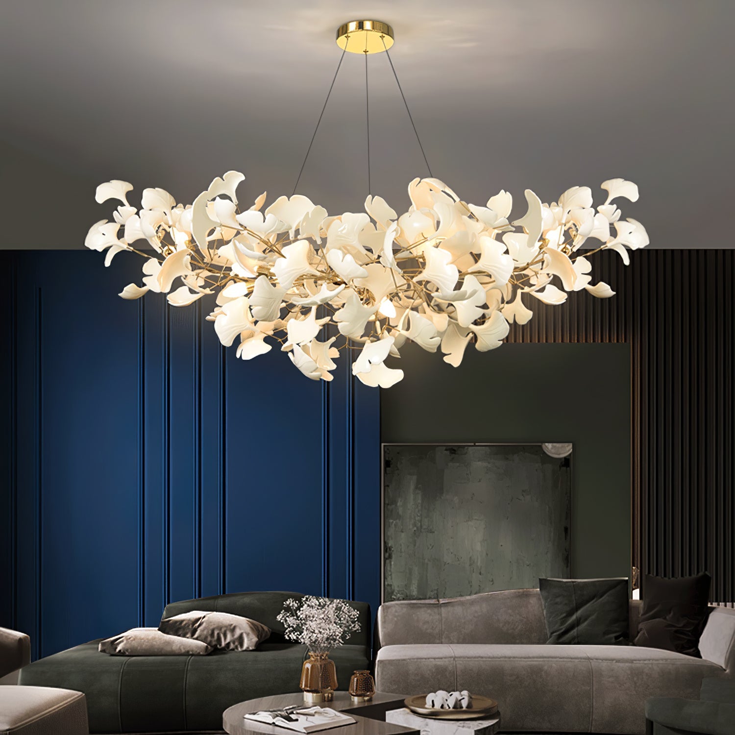 Horizon Bloom Gingko lysekrone, loftslampe med porcelænsblade, 7 størrelser