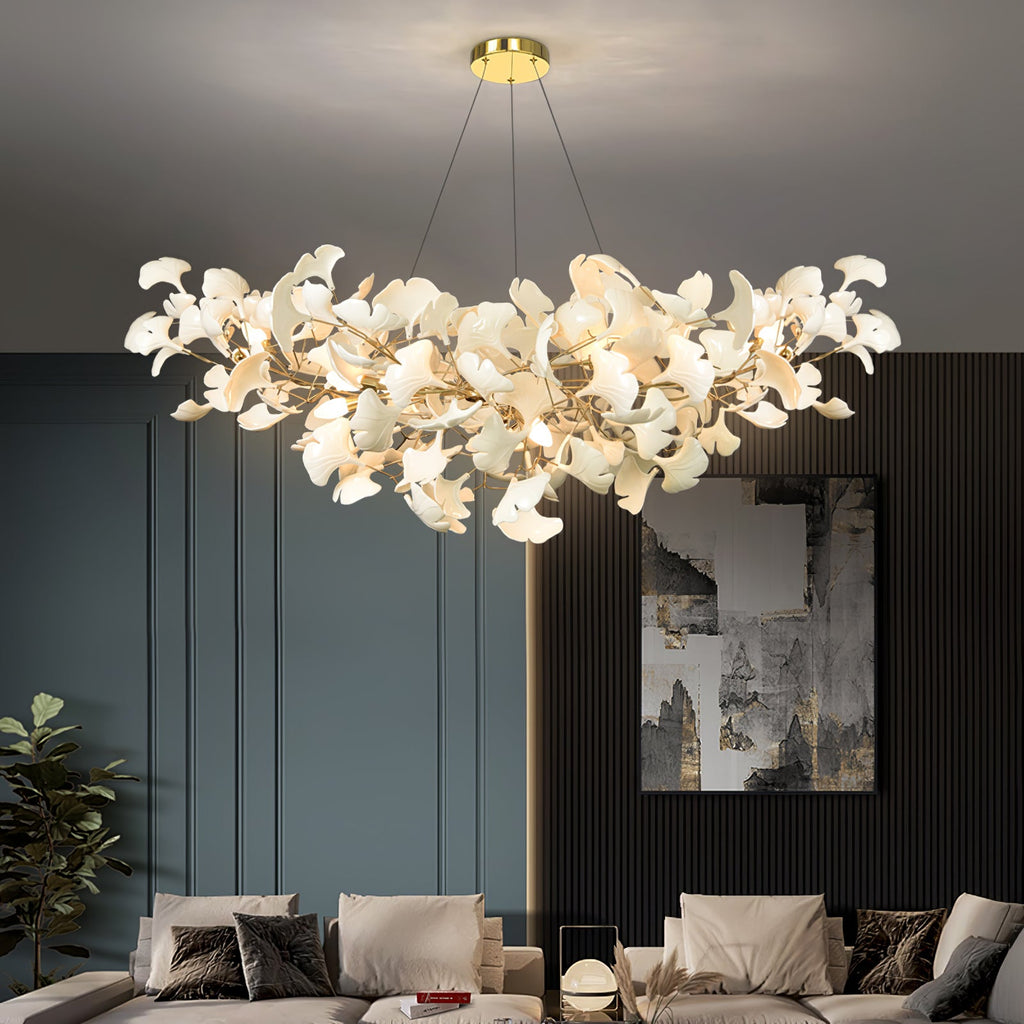 Horizon Bloom Gingko lysekrone, loftslampe med porcelænsblade, 7 størrelser
