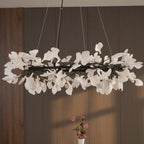Chandelier, White Porcelain Ginkgo Leaves, Brass Ring, G9, Dimmable