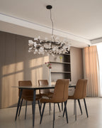 Chandelier, White Porcelain Ginkgo Leaves, Brass Ring, G9, Dimmable