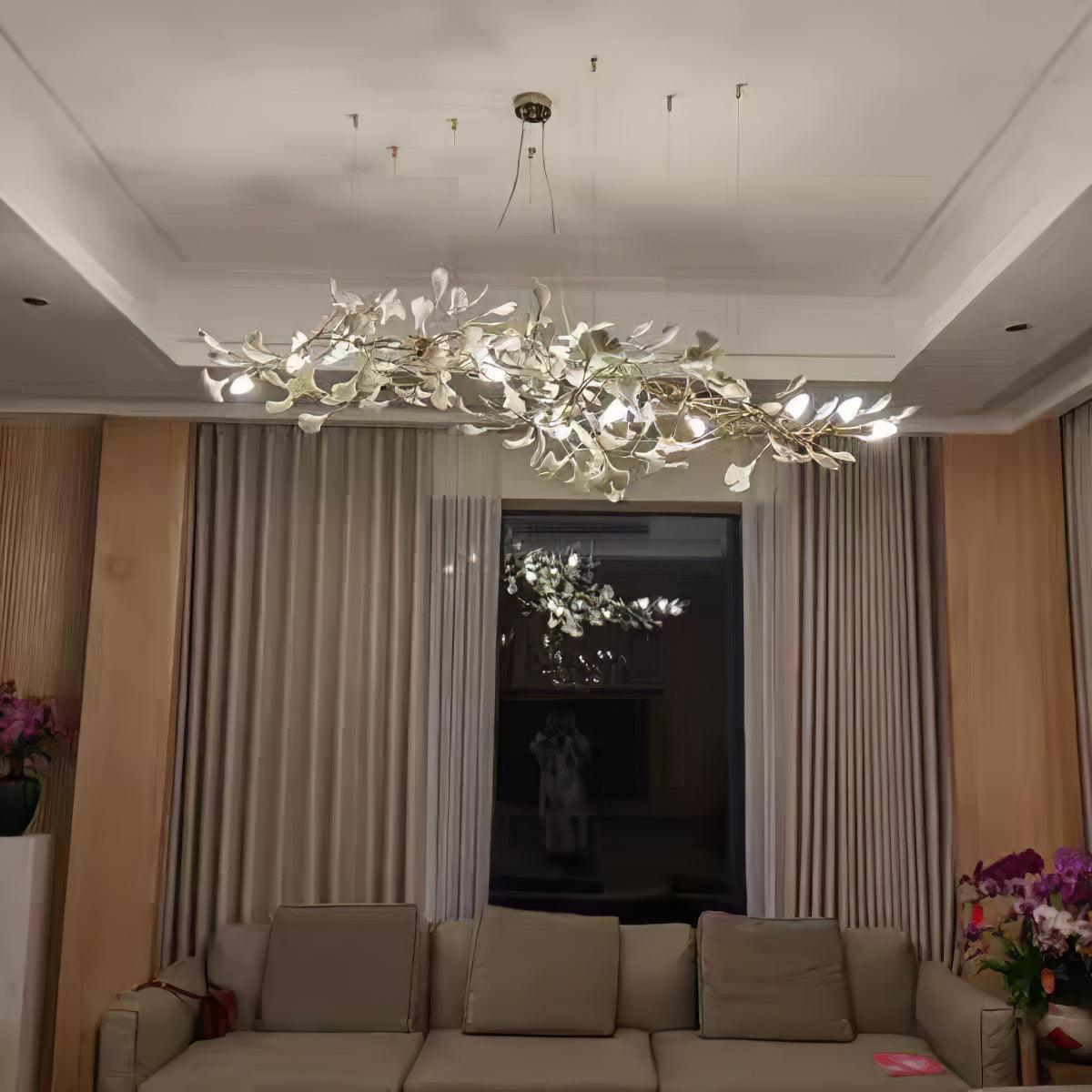 Horizon Bloom Gingko lysekrone, loftslampe med porcelænsblade, 7 størrelser