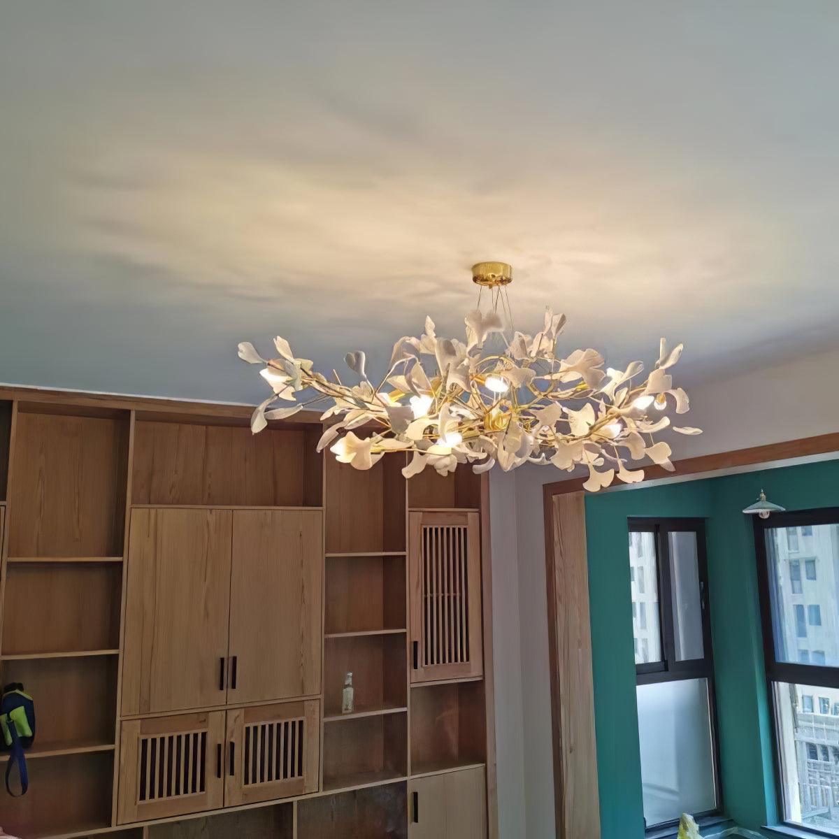 Horizon Bloom Gingko lysekrone, loftslampe med porcelænsblade, 7 størrelser