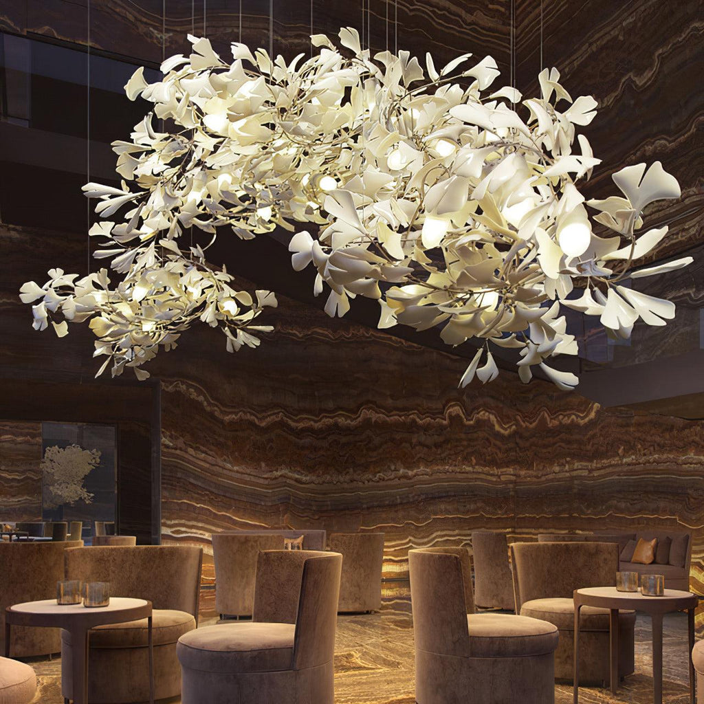 Horizon Bloom Gingko lysekrone, loftslampe med porcelænsblade, 7 størrelser