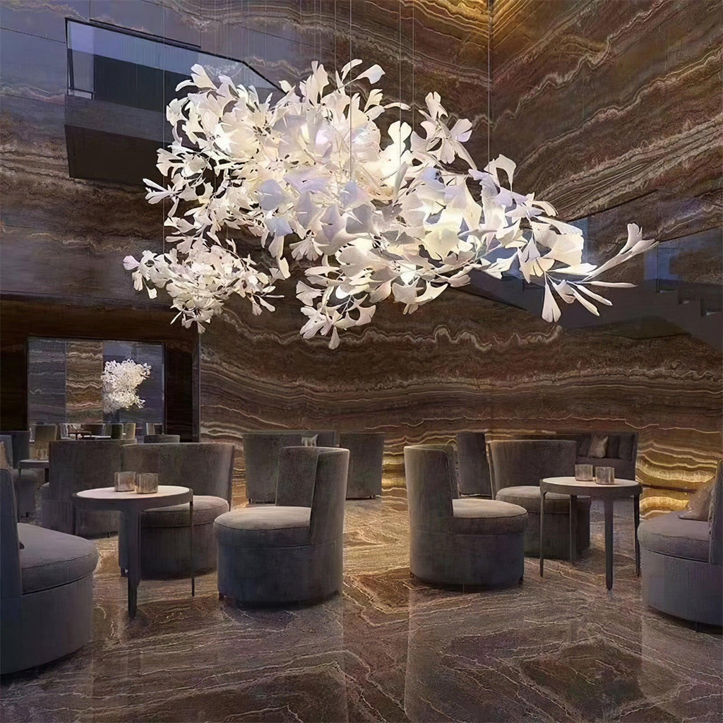 Horizon Bloom Gingko lysekrone, loftslampe med porcelænsblade, 7 størrelser