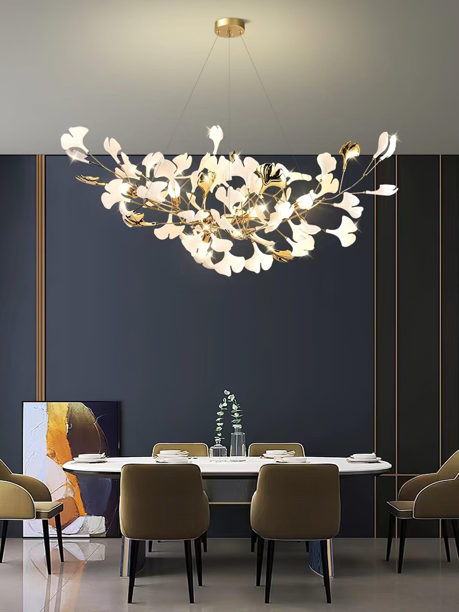 Horizon Bloom Gingko lysekrone, loftslampe med porcelænsblade, 7 størrelser