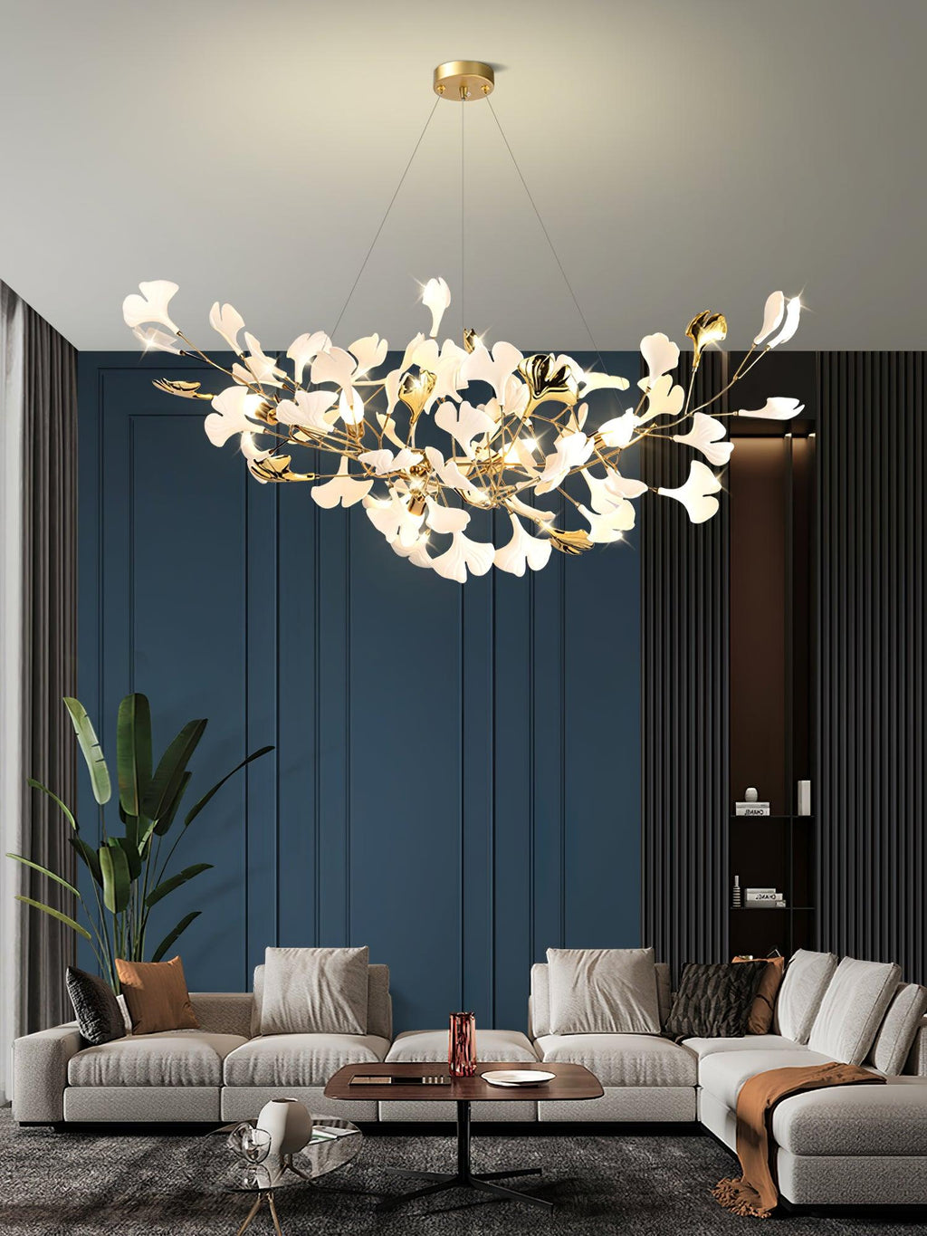 Horizon Bloom Gingko lysekrone, loftslampe med porcelænsblade, 7 størrelser