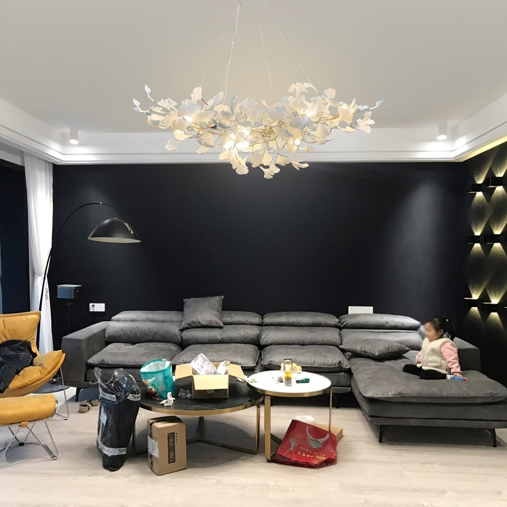 Horizon Bloom Gingko lysekrone, loftslampe med porcelænsblade, 7 størrelser