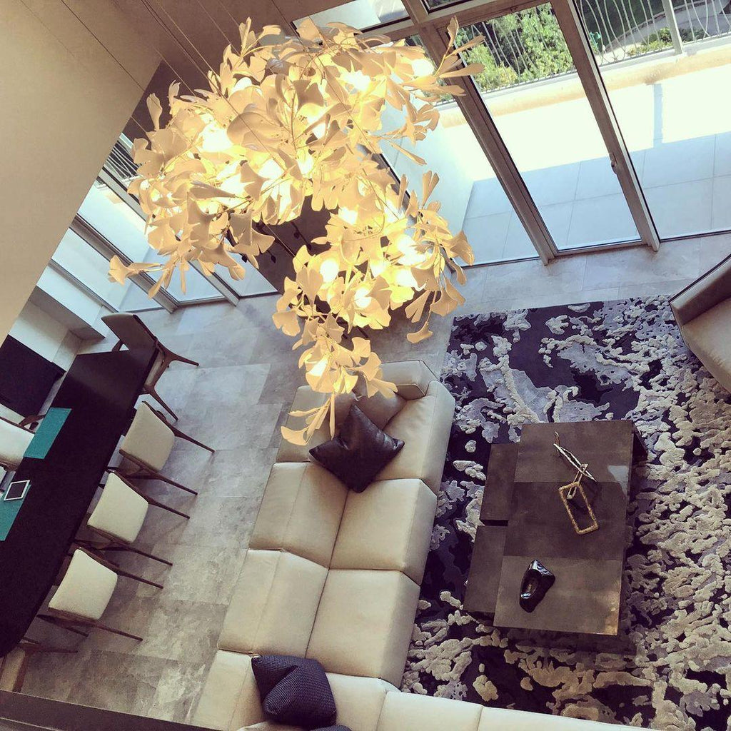 Horizon Bloom Gingko lysekrone, loftslampe med porcelænsblade, 7 størrelser