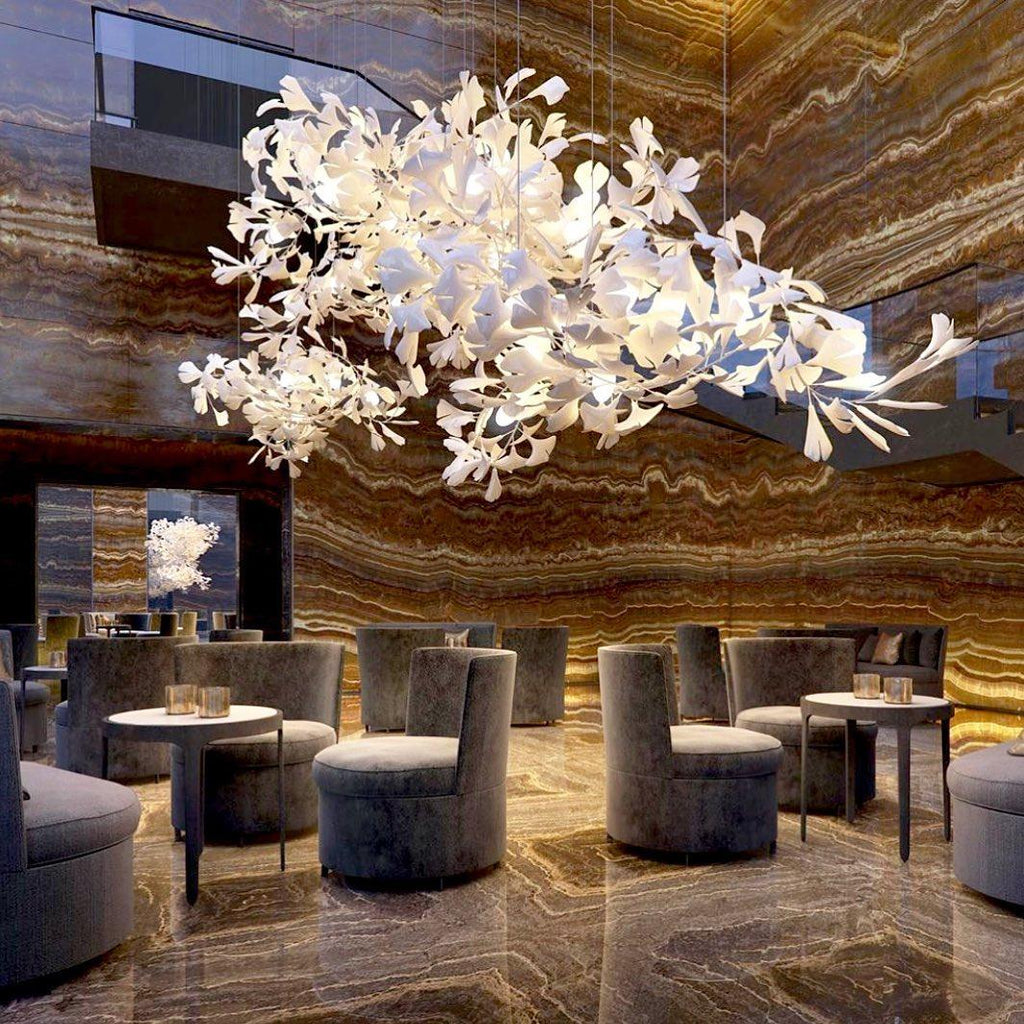 Horizon Bloom Gingko lysekrone, loftslampe med porcelænsblade, 7 størrelser