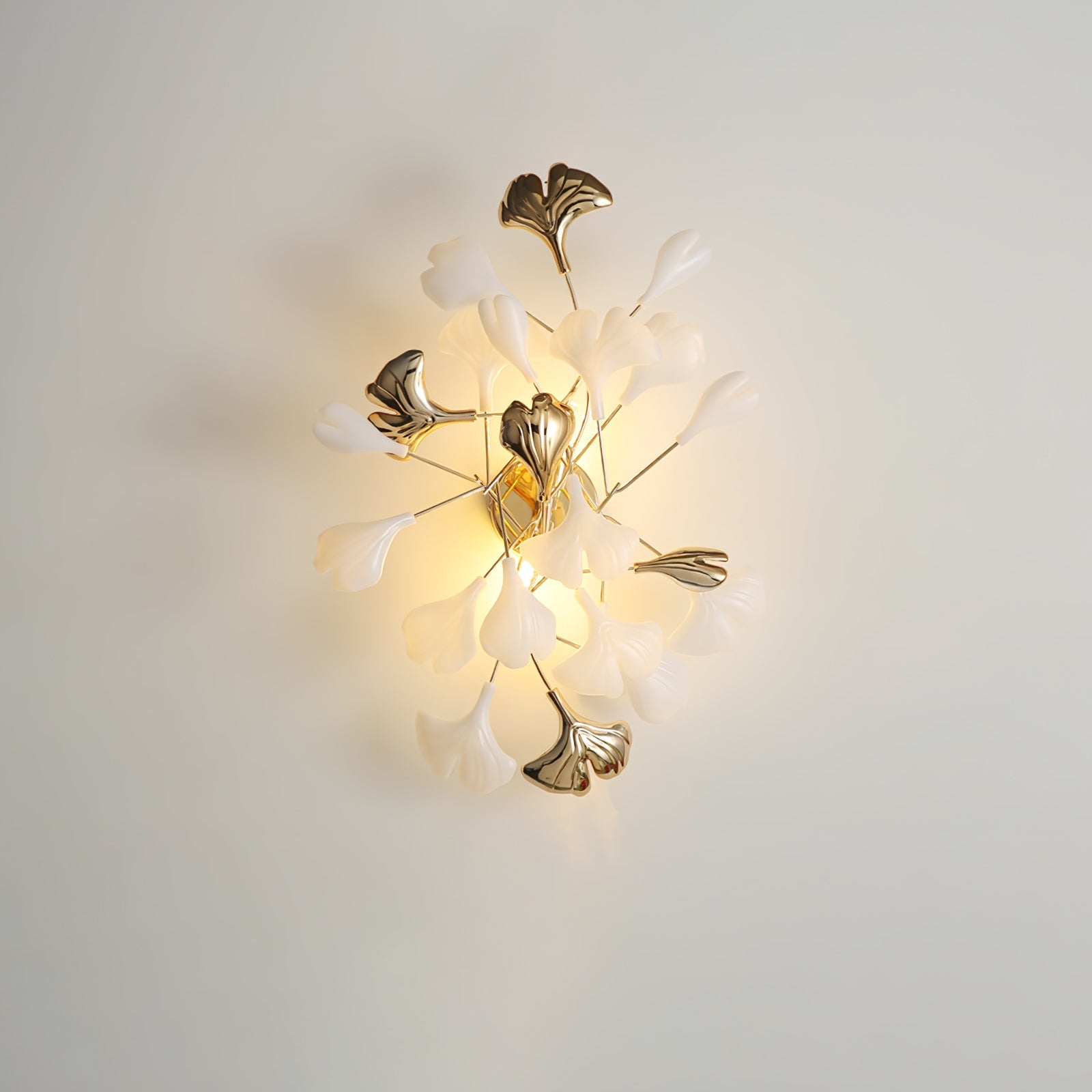 Væglampe, hvide keramiske ginkgo-blade, G9, guld- eller nikkelfinish