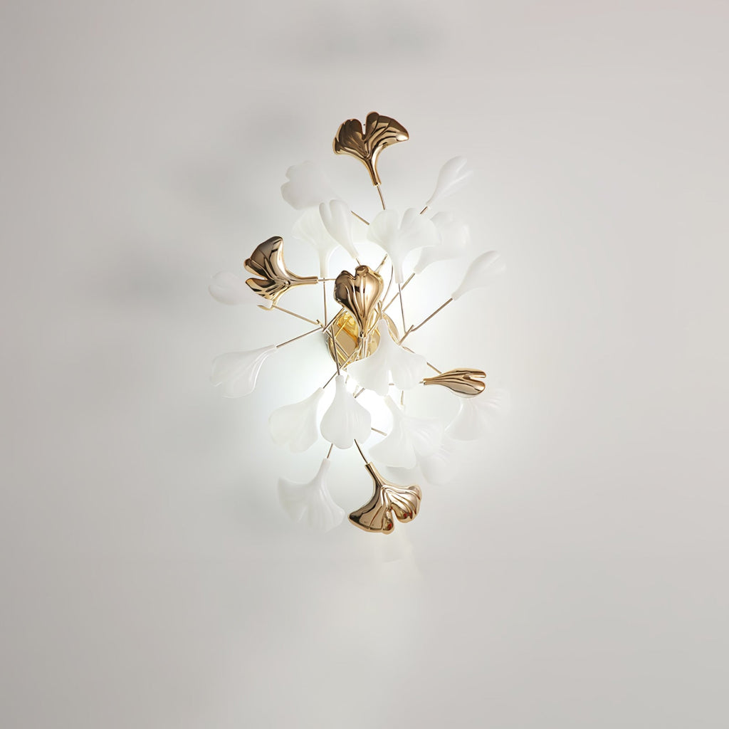 Væglampe, hvide keramiske ginkgo-blade, G9, guld- eller nikkelfinish