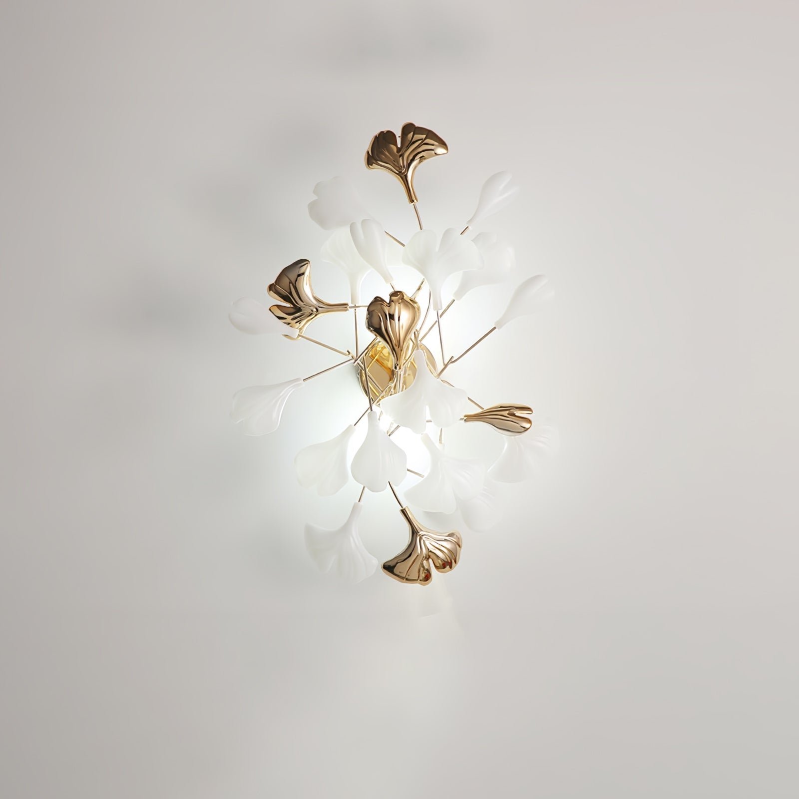 Væglampe, hvide keramiske ginkgo-blade, G9, guld- eller nikkelfinish