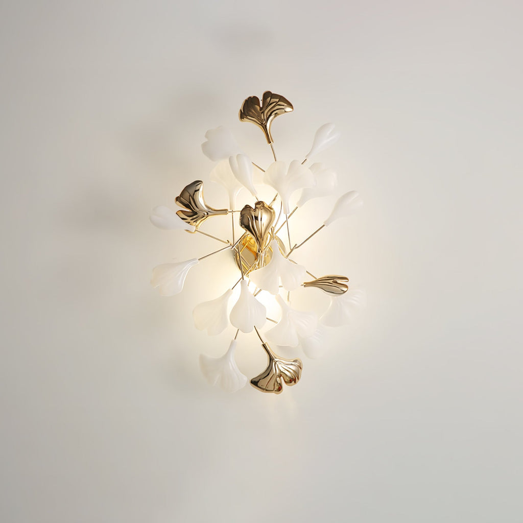 Væglampe, hvide keramiske ginkgo-blade, G9, guld- eller nikkelfinish