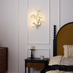 Nickel ginkgo leaf wall lamp shown from the side