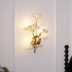 Nickel ginkgo leaf wall lamp with white ceramic leaves