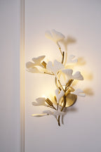 Væglampe, hvide keramiske ginkgo-blade, G9, guld- eller nikkelfinish