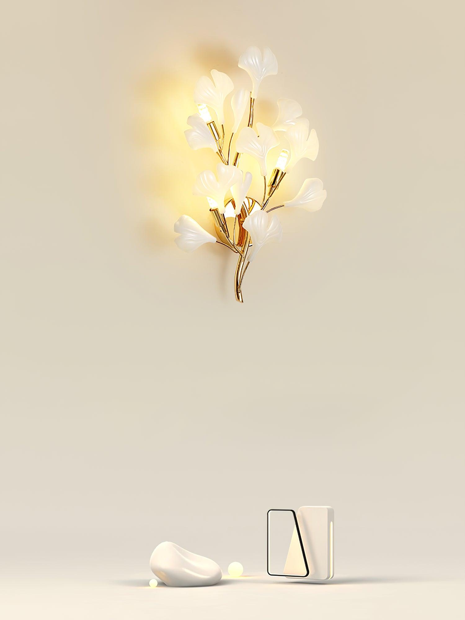 Væglampe, hvide keramiske ginkgo-blade, G9, guld- eller nikkelfinish