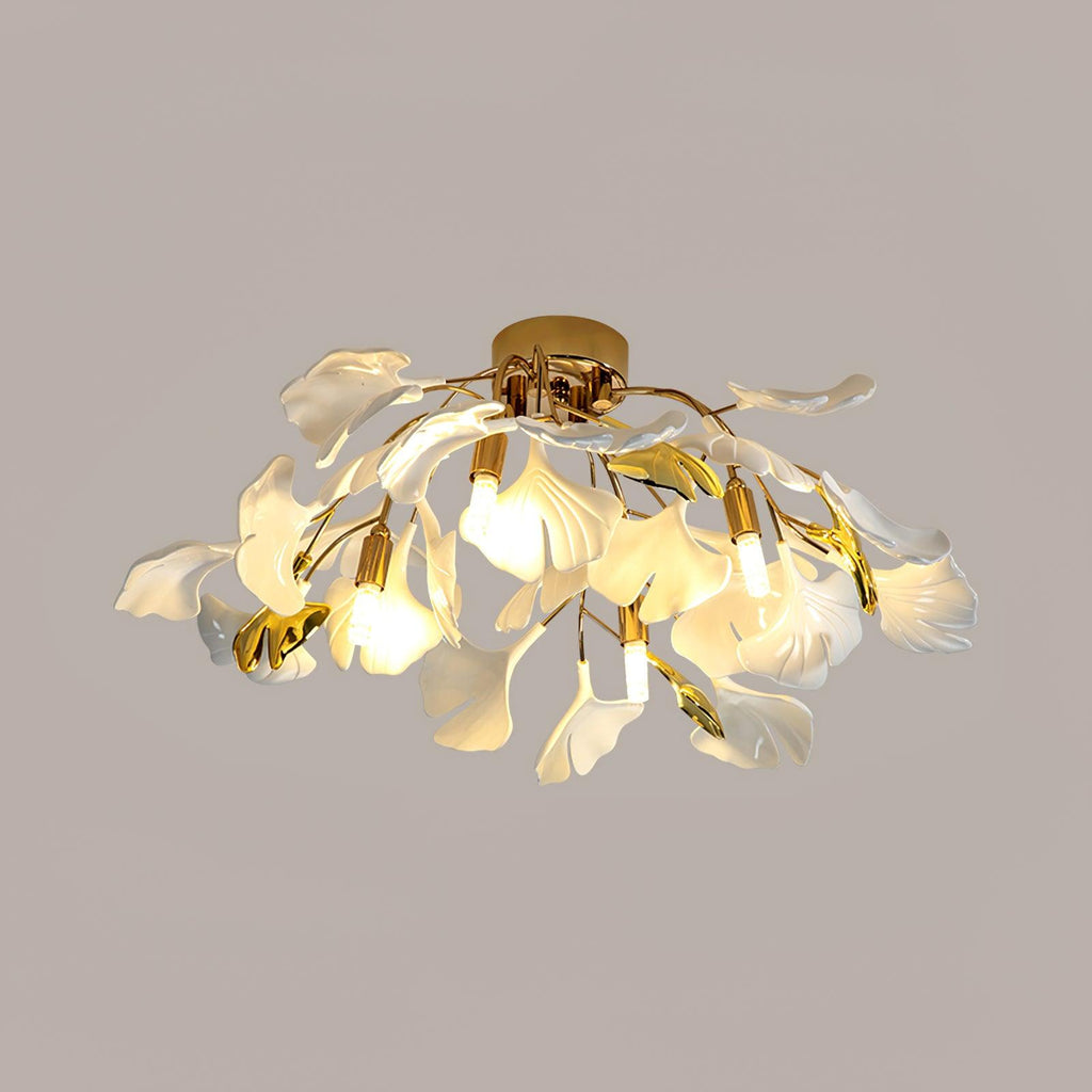Ginkgo leaf ceiling fixture casting soft organic shadows
