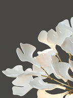 Loftlampe, hvide keramiske ginkgo-bladskærme, G9, guldfinish