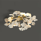 Loftlampe, hvide keramiske ginkgo-bladskærme, G9, guldfinish