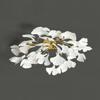 Loftlampe, hvide keramiske ginkgo-bladskærme, G9, guldfinish