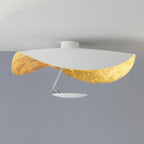 Curved steel disc ceiling light with a warm even wash