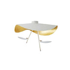 Curved steel disc light mounted close to the ceiling