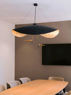 Giorgio curved disc pendant light on a slim metal rod
