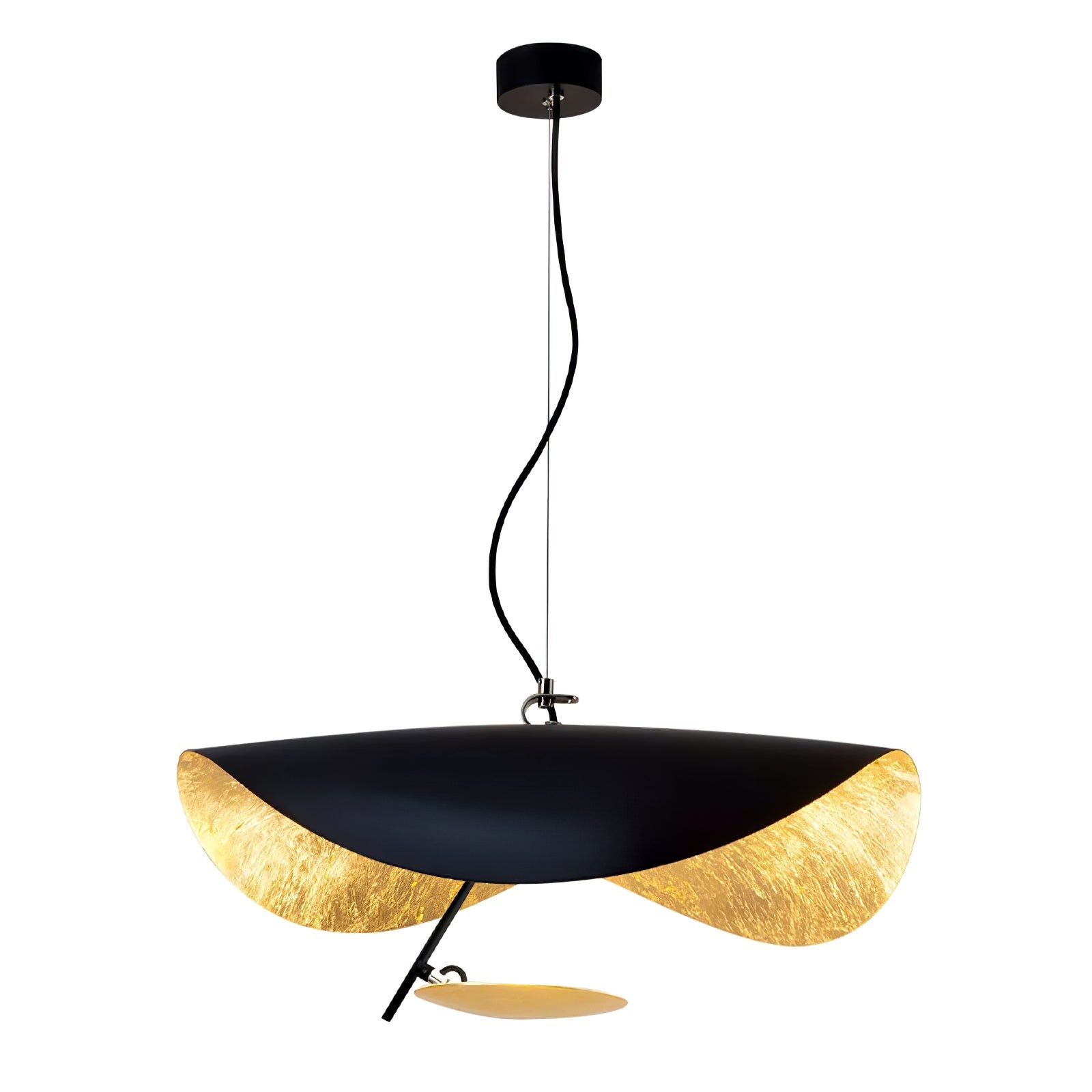 Giorgio pendant light with curved disc shade over a table