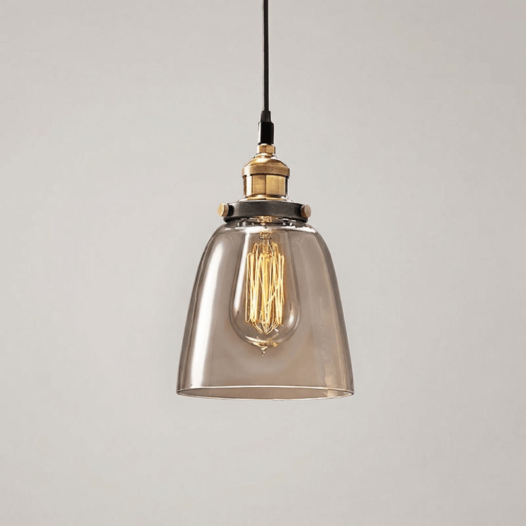Luminária de Teto com Abajur de Vidro Transparente em Forma de Sino, Estilo Vintage, 12 Polegadas