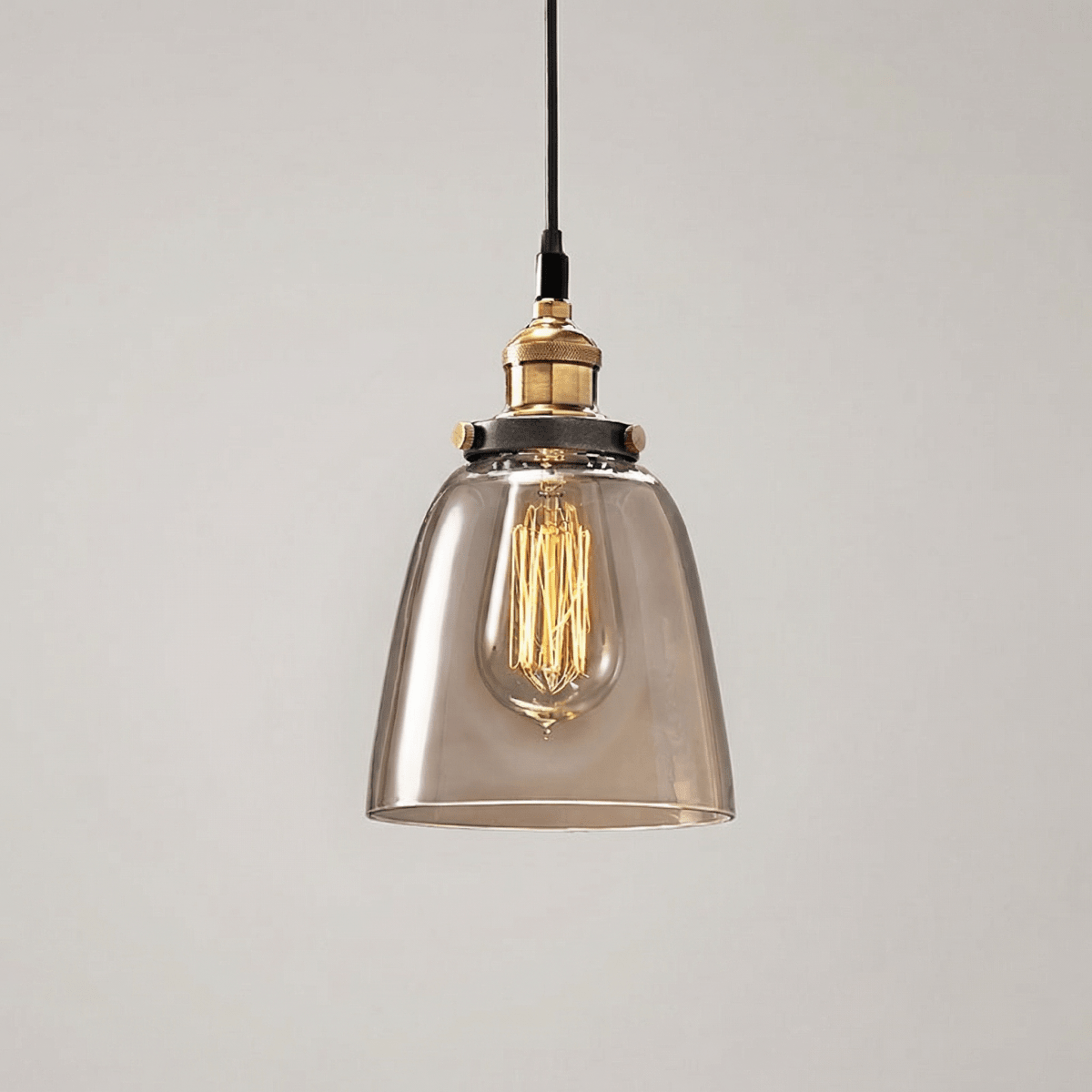 Luminária de Teto com Abajur de Vidro Transparente em Forma de Sino, Estilo Vintage, 12 Polegadas