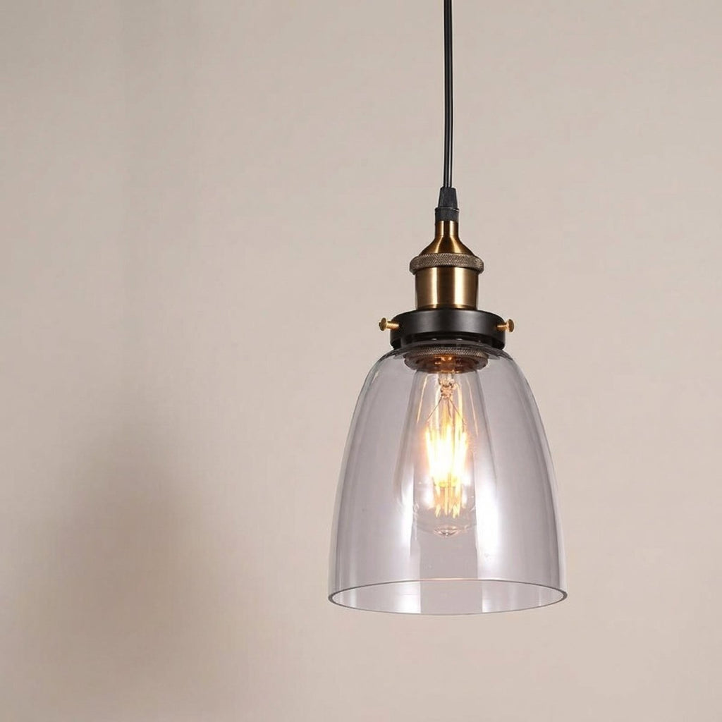 Luminária de Teto com Abajur de Vidro Transparente em Forma de Sino, Estilo Vintage, 12 Polegadas