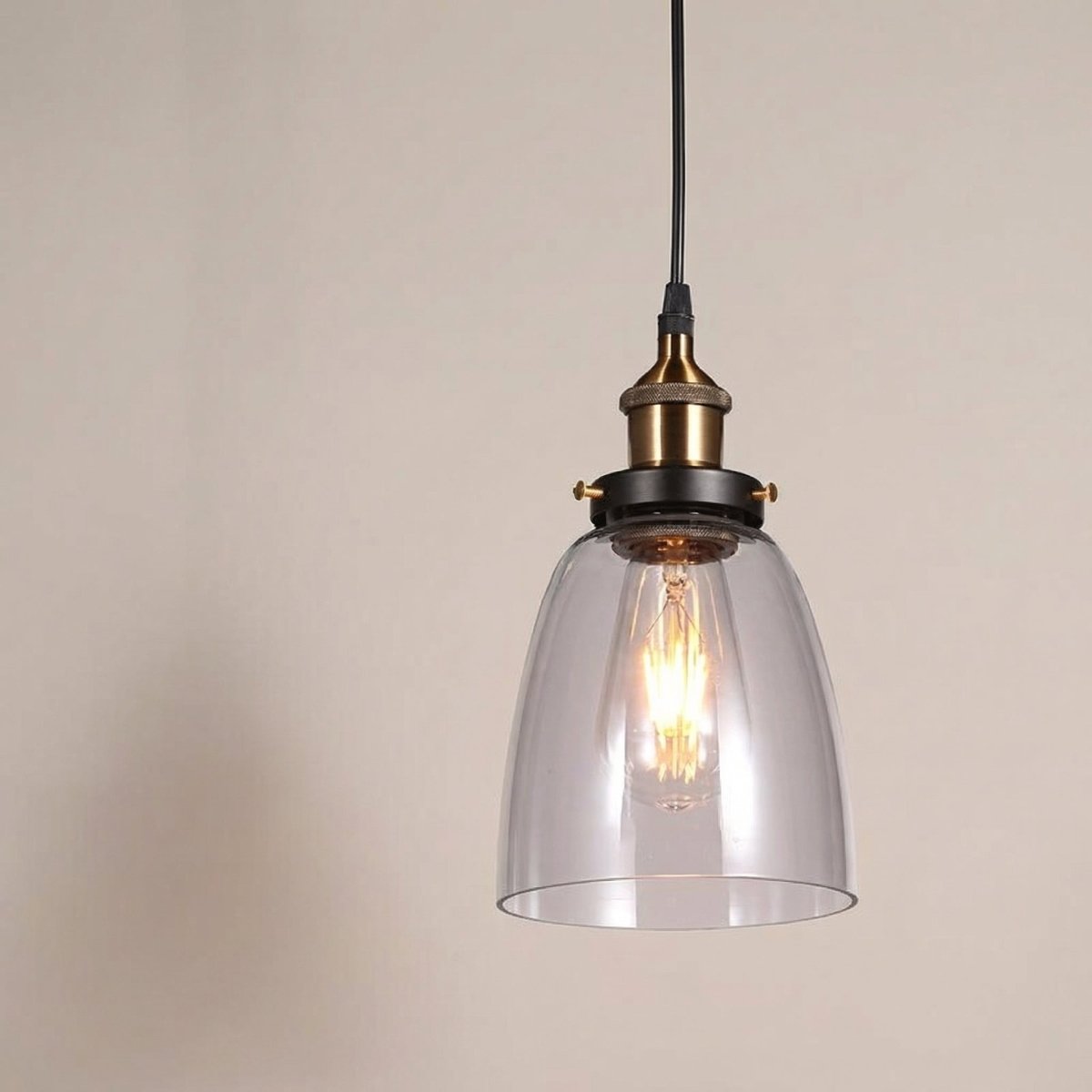 Luminária de Teto com Abajur de Vidro Transparente em Forma de Sino, Estilo Vintage, 12 Polegadas
