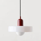 Pendellampe, lodret metalstamme, glasskærm, loftmonteret