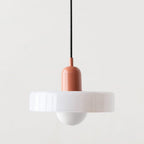 Pendellampe, lodret metalstamme, glasskærm, loftmonteret