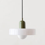 Pendellampe, lodret metalstamme, glasskærm, loftmonteret