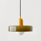 Pendellampe, lodret metalstamme, glasskærm, loftmonteret