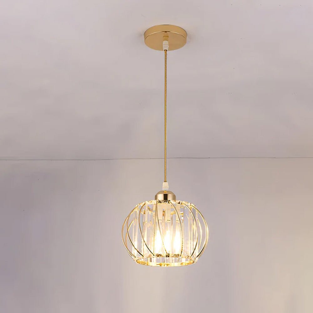 Luminária Pendente de Esfera de Vidro, Gaiola Geométrica de Arame, 12 Polegadas
