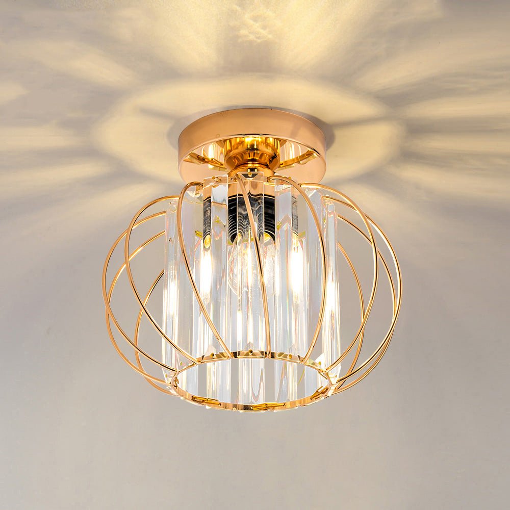 Luminária Pendente de Esfera de Vidro, Gaiola Geométrica de Arame, 12 Polegadas