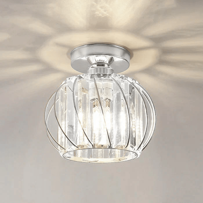 Luminária Pendente de Esfera de Vidro, Gaiola Geométrica de Arame, 12 Polegadas