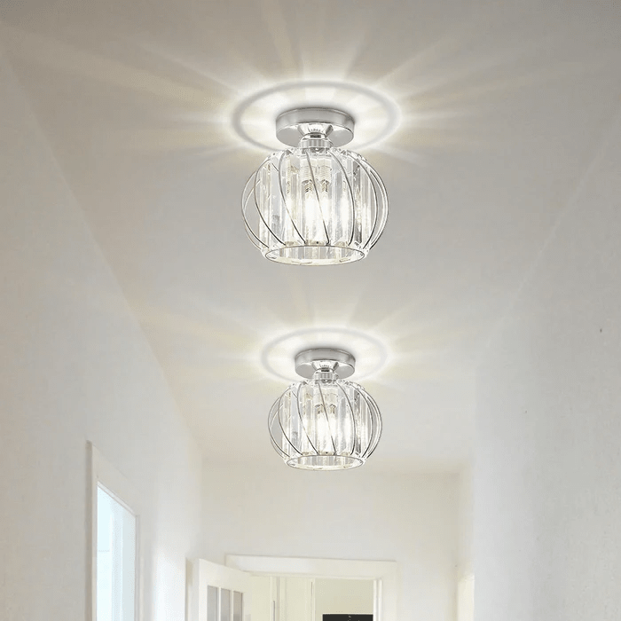 Luminária Pendente de Esfera de Vidro, Gaiola Geométrica de Arame, 12 Polegadas
