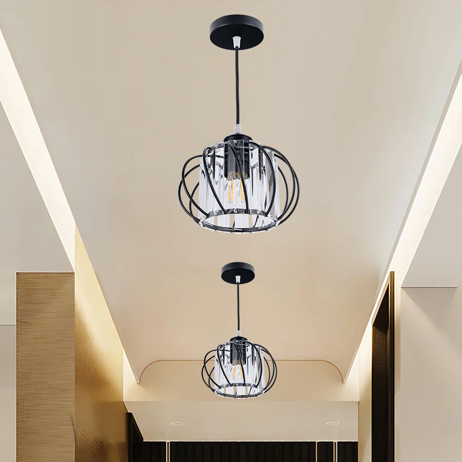 Luminária Pendente de Esfera de Vidro, Gaiola Geométrica de Arame, 12 Polegadas