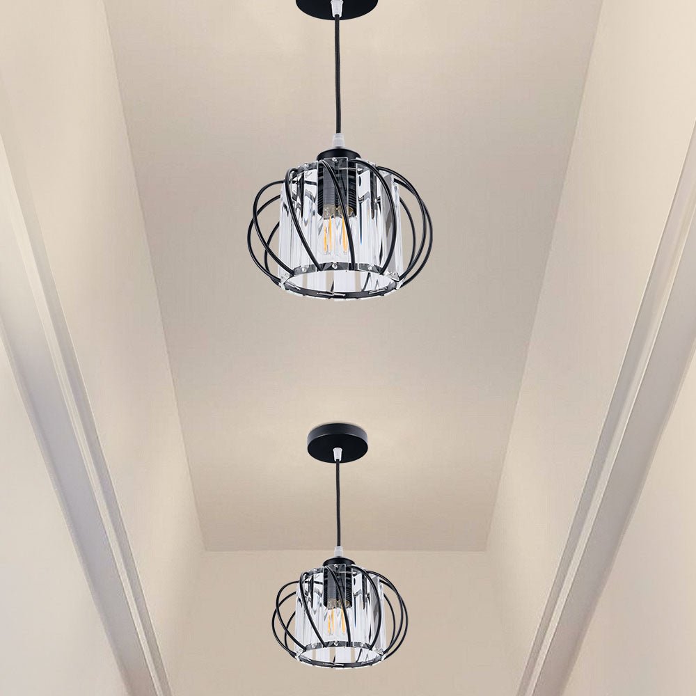 Luminária Pendente de Esfera de Vidro, Gaiola Geométrica de Arame, 12 Polegadas