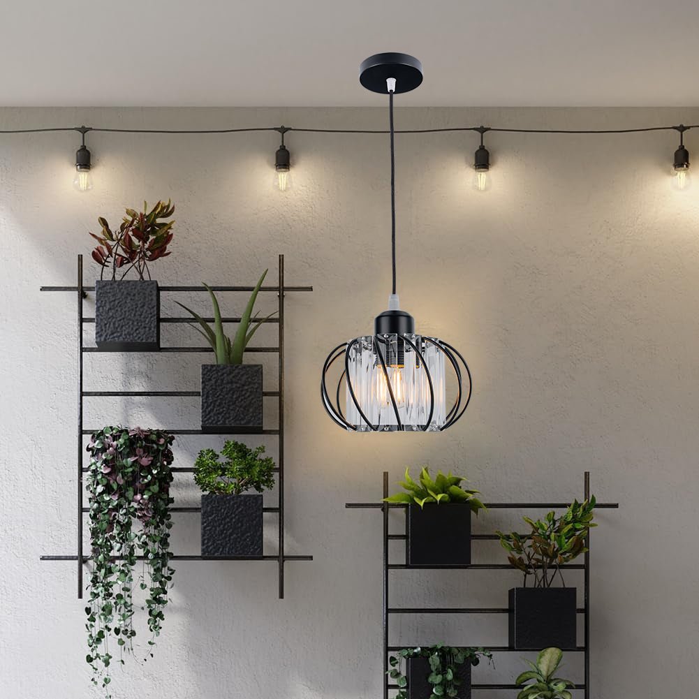 Luminária Pendente de Esfera de Vidro, Gaiola Geométrica de Arame, 12 Polegadas